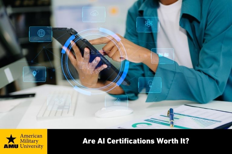 AI certification student on tablet