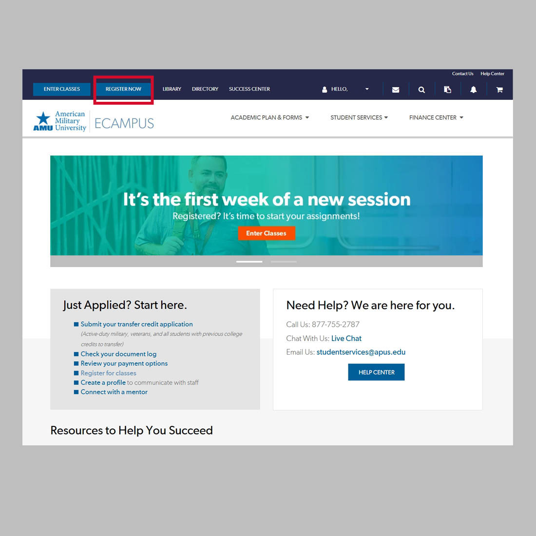 ecampus register now screenshot