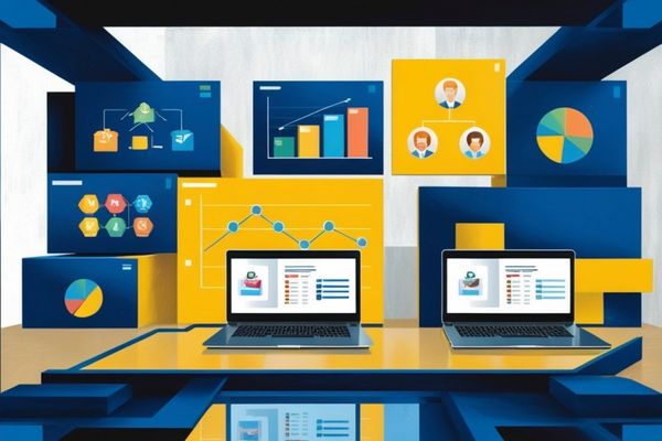 illustration of data surrounding laptop