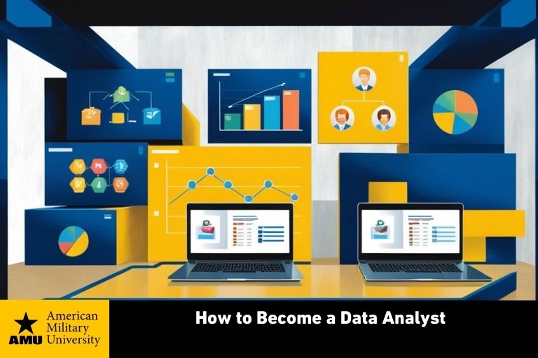 illustration of data surrounding laptop
