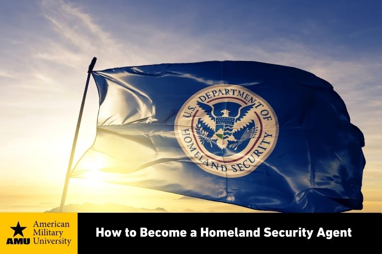 US Department of Homeland Security Flag waving at sunrise