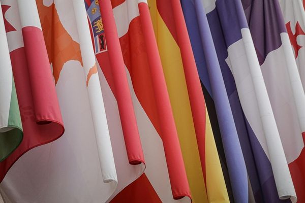 international relations depicted by flags of various countries