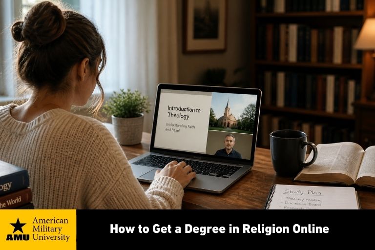student attending theology class online