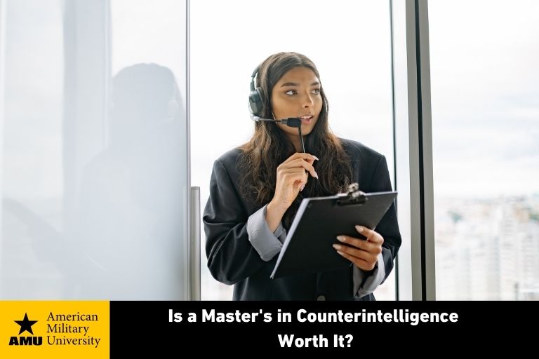 is-a-masters-in-counterintelligence-worth-it masters in counterintelligence student on headset
