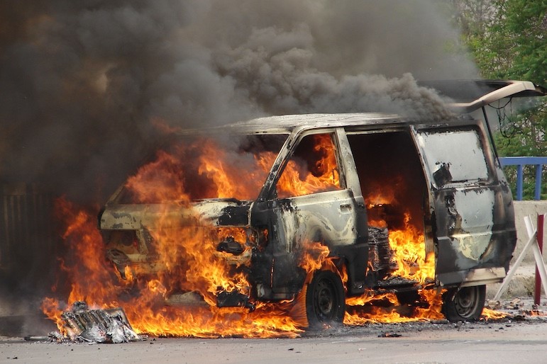 radicalized crime van on fire