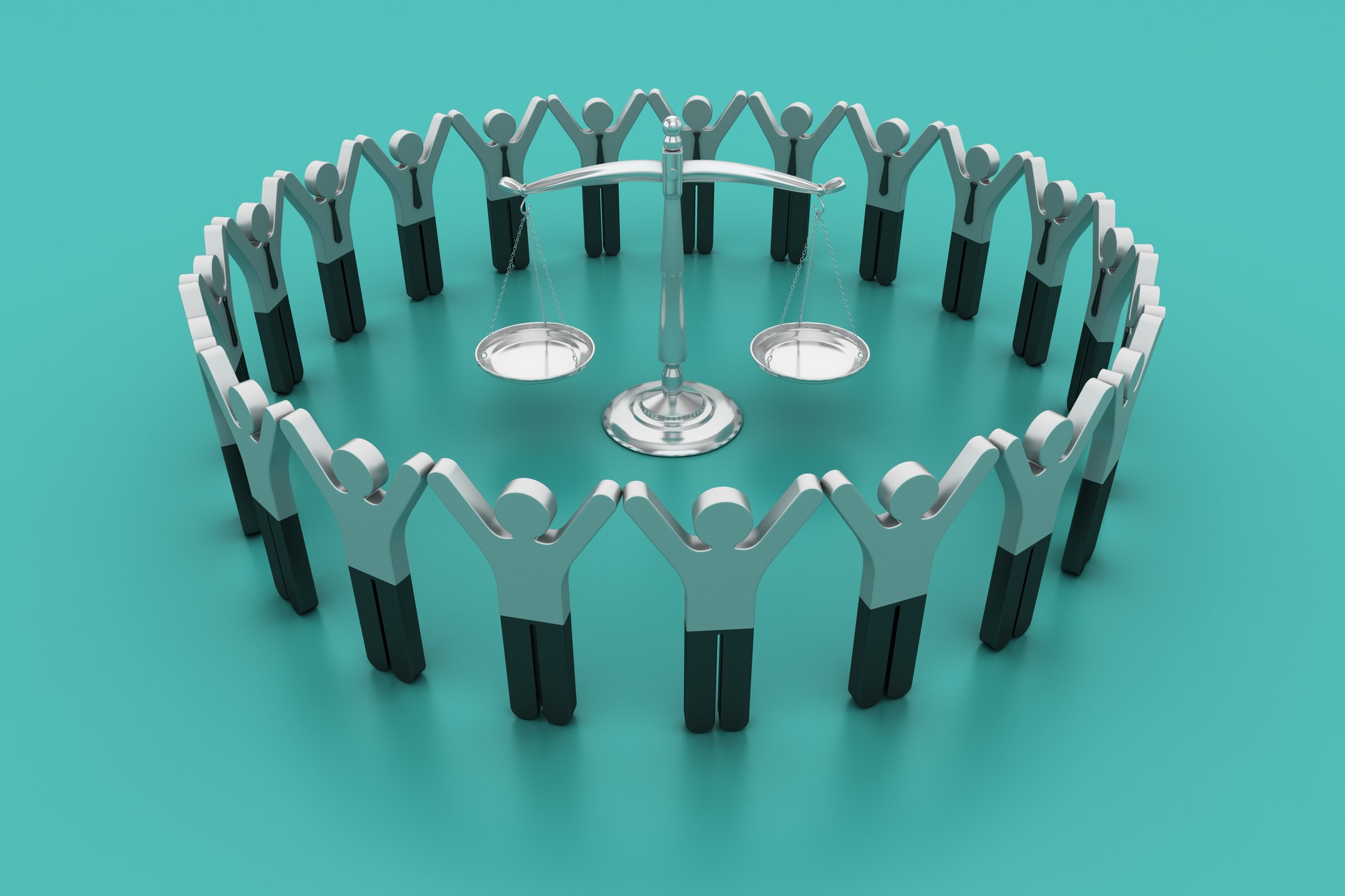 human figurine cutouts standing in circle raising arms