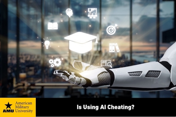 AI icons floating above robotic arm