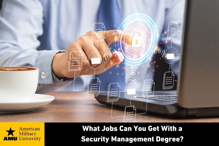 security management professional working on laptop